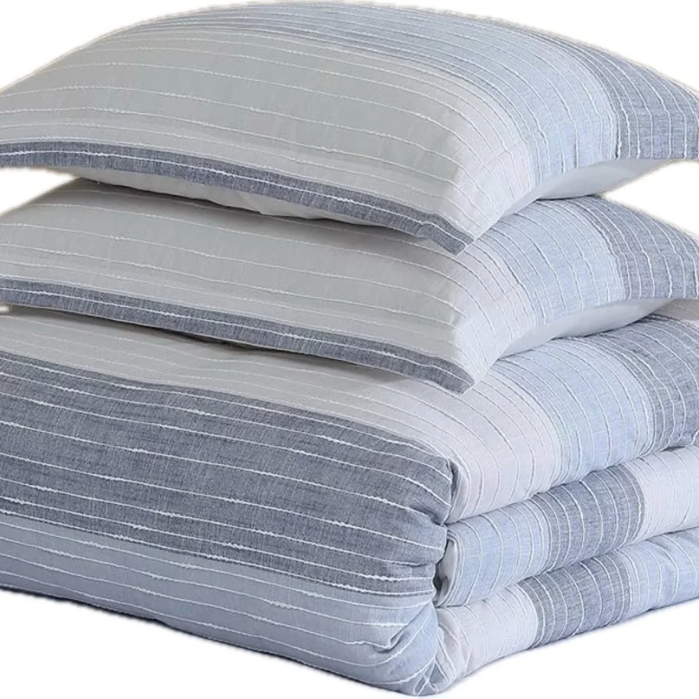 Levtex Home - Sand Stripes Blue Comforter Set - King Jaquard Stripe - Cotton